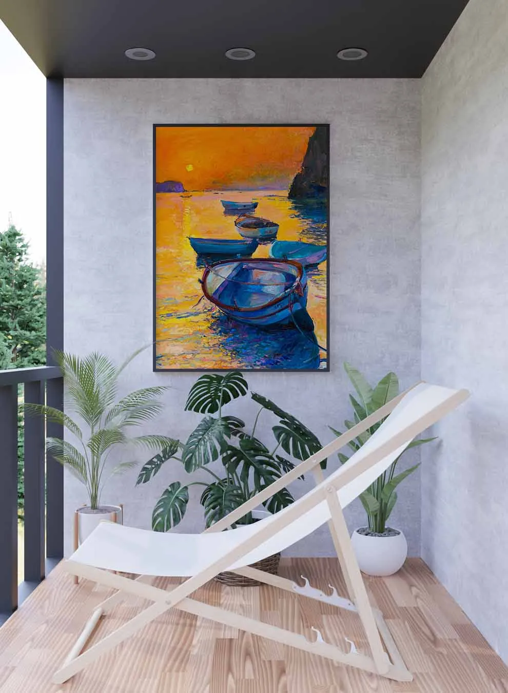 Canvas Wall Art Stretched Over Wooden Frame with Black Floating Frame