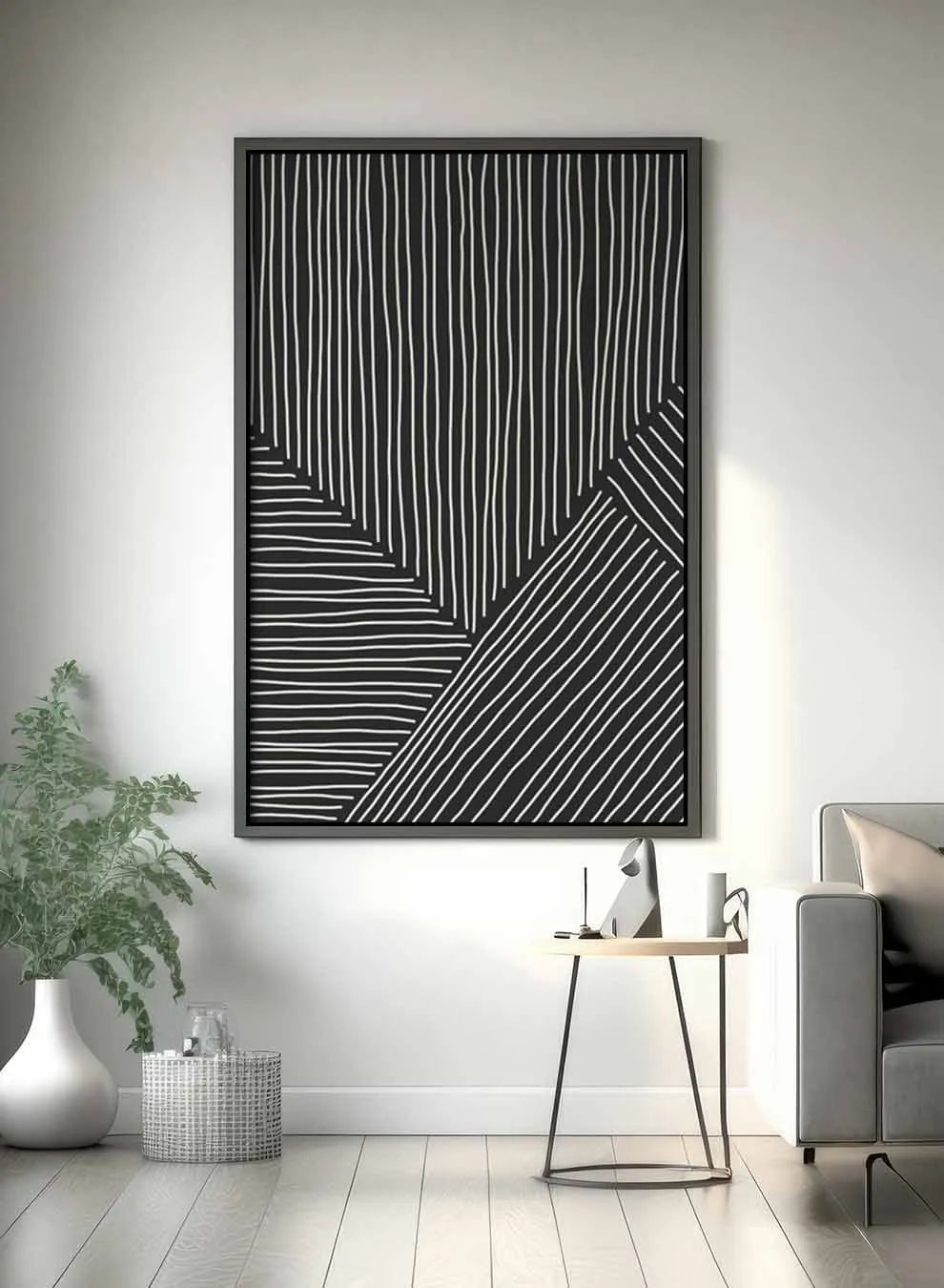 Canvas Wall Art Stretched Over Wooden Frame with Black Floating Frame
