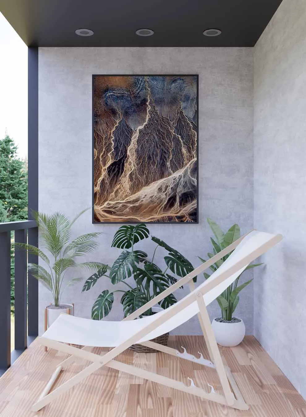 Canvas Wall Art Stretched Over Wooden Frame with Black Floating Frame