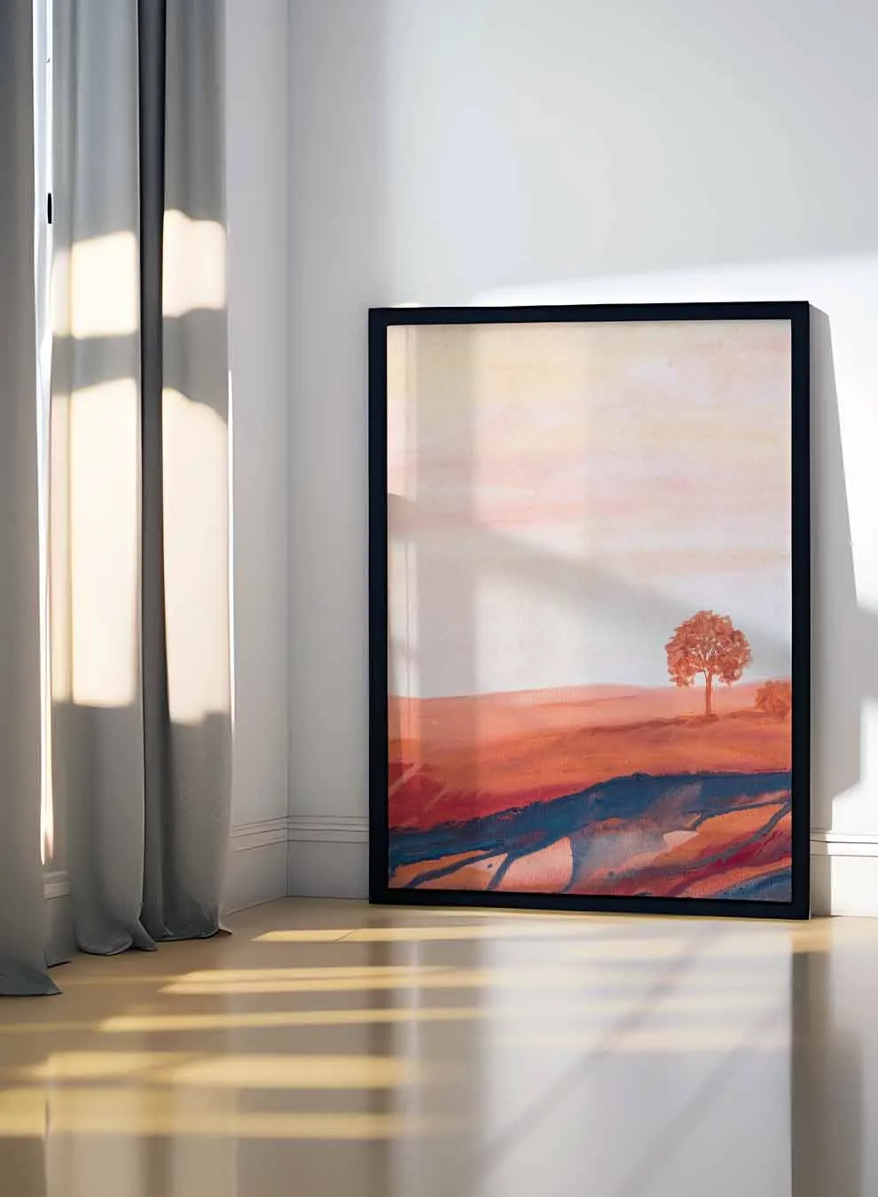 Canvas Wall Art Stretched Over Wooden Frame with Black Floating Frame
