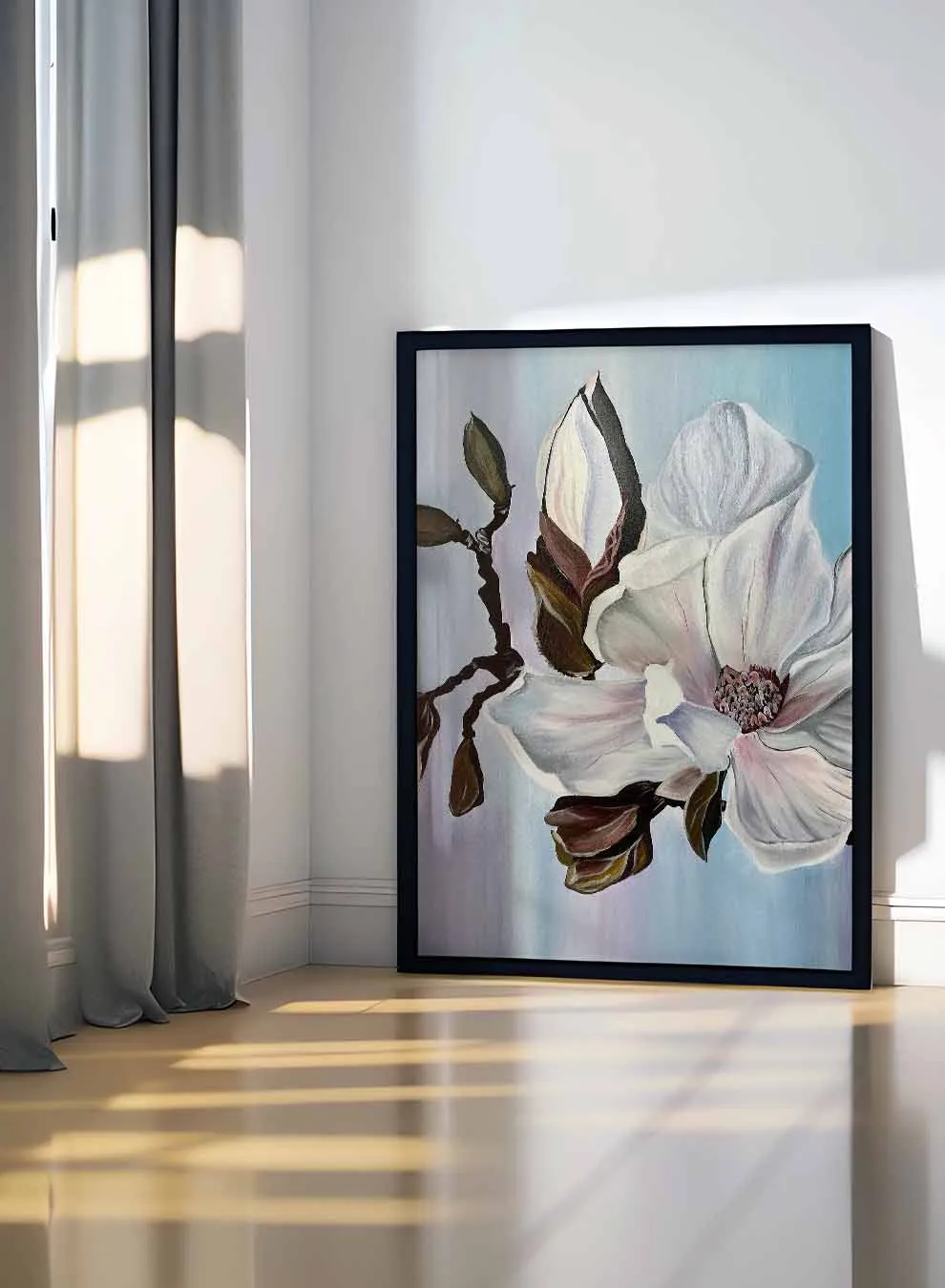 Canvas Wall Art Stretched Over Wooden Frame with Black Floating Frame