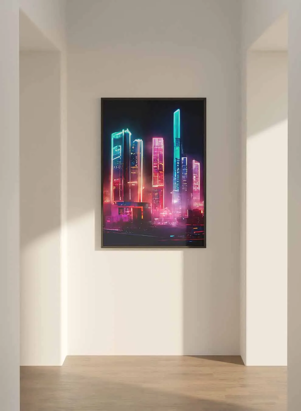 Canvas Wall Art Stretched Over Wooden Frame with Black Floating Frame