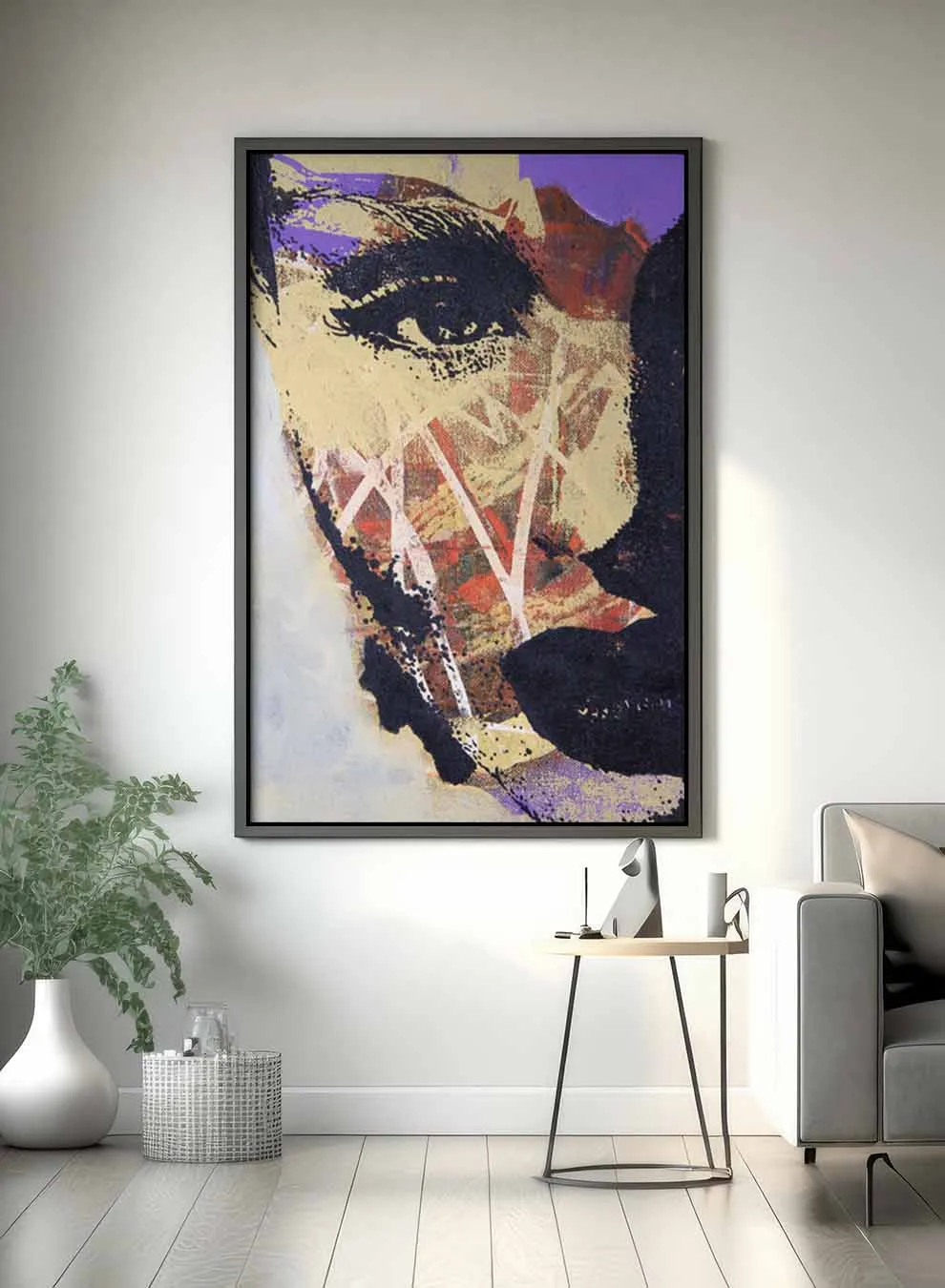 Canvas Wall Art Stretched Over Wooden Frame with Black Floating Frame