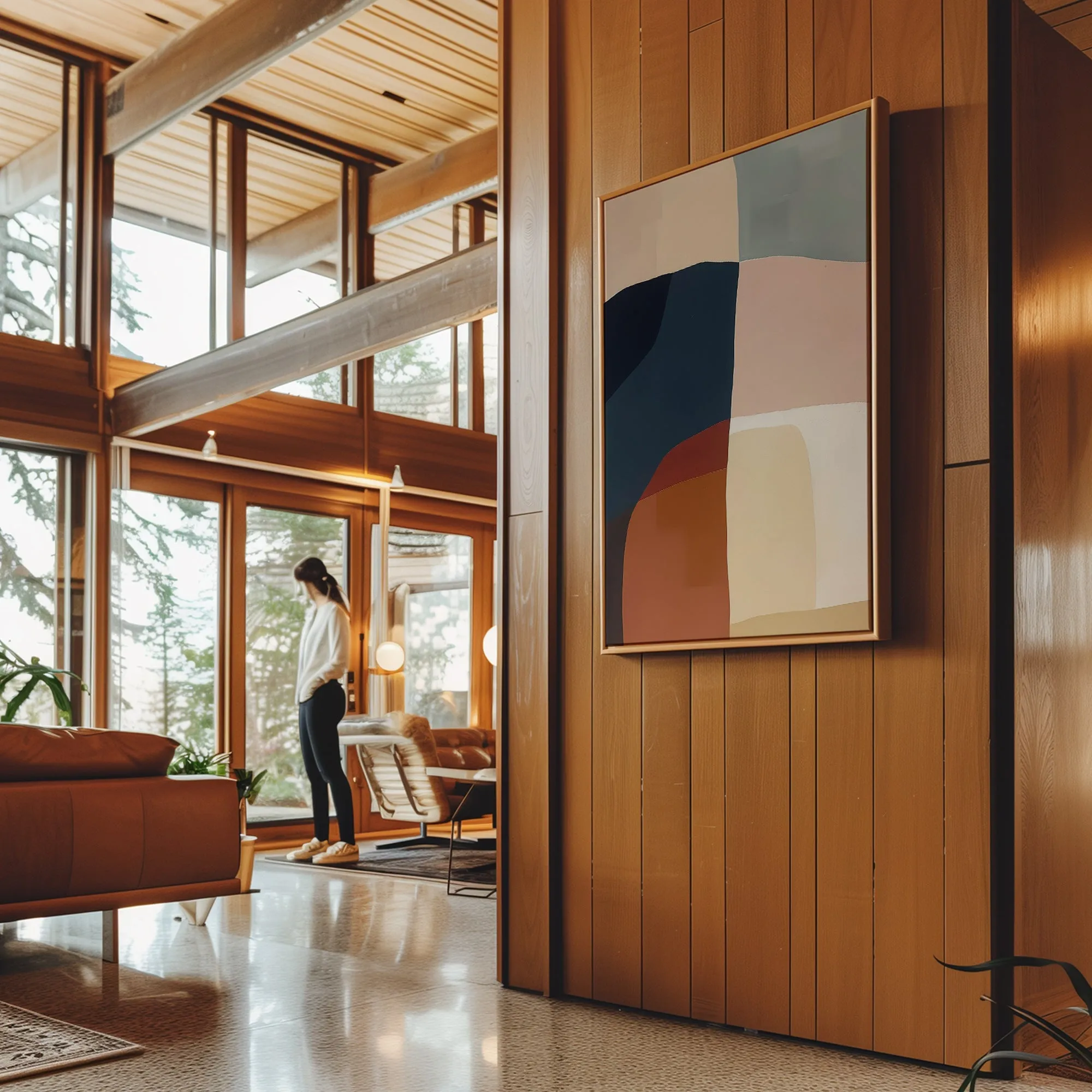 Canvas Wall Art Stretched Over Wooden Frame with Floating Frame and Abstract Painting CV4099