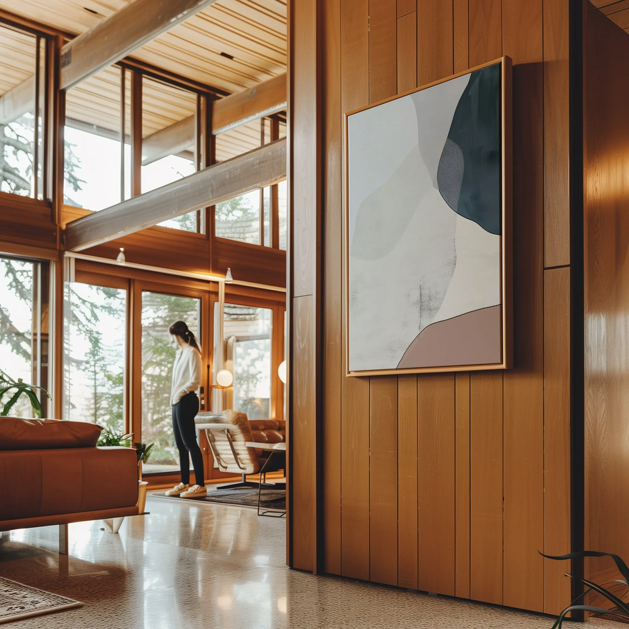 Canvas Wall Art Stretched Over Wooden Frame with Floating Frame and Abstract Painting CV4101