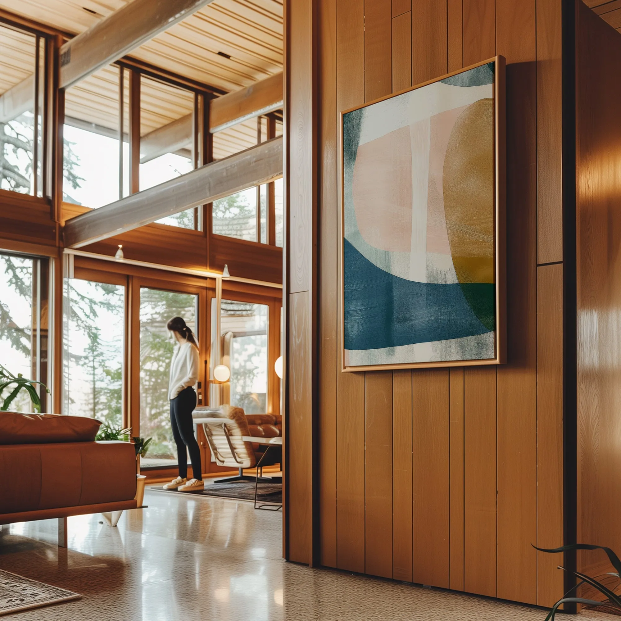 Canvas Wall Art Stretched Over Wooden Frame with Floating Frame and Abstract Painting CV4103