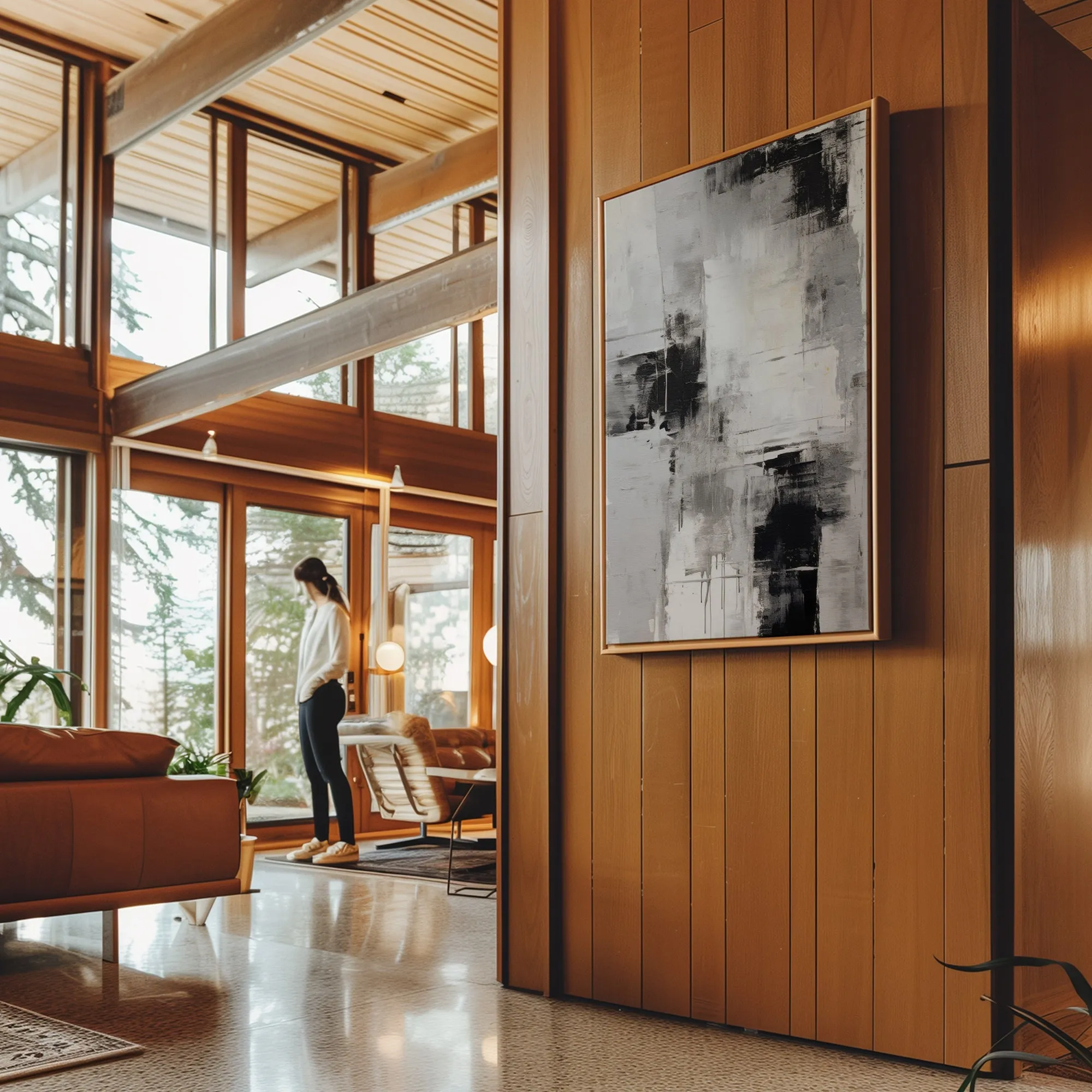 Canvas Wall Art Stretched Over Wooden Frame with Floating Frame and Abstract Painting CV4108