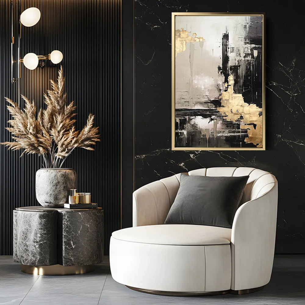 Canvas Wall Art Stretched Over Wooden Frame with Floating Frame and Black And Gold Pattern Painting CV4115