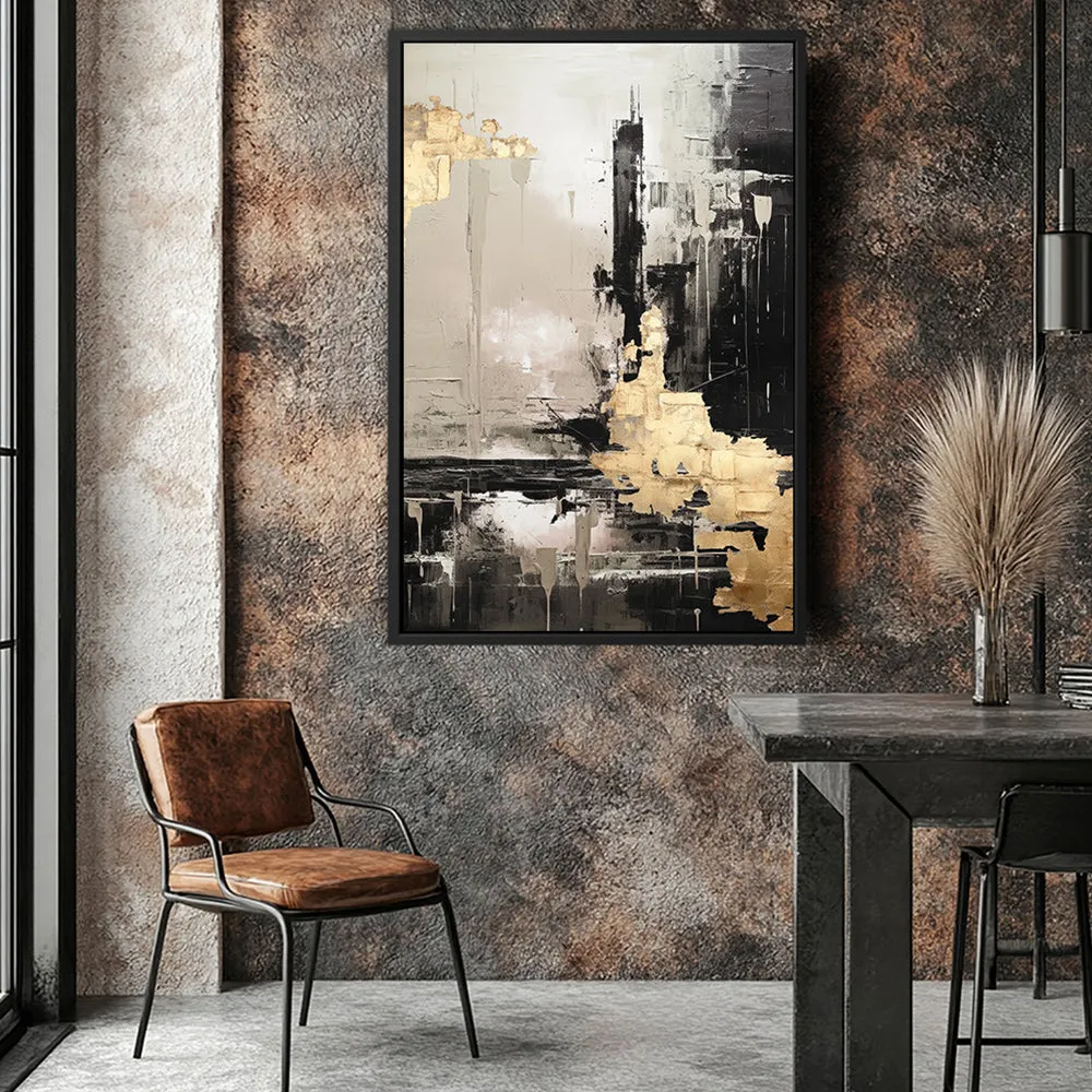 Canvas Wall Art Stretched Over Wooden Frame with Floating Frame and Black And Gold Pattern Painting CV4115