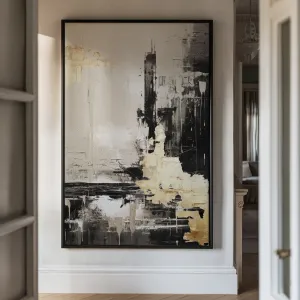 Canvas Wall Art Stretched Over Wooden Frame with Floating Frame and Black And Gold Pattern Painting CV4115