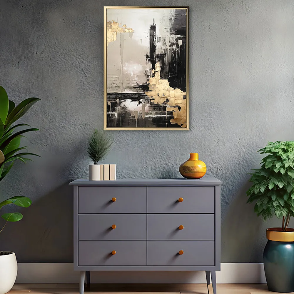 Canvas Wall Art Stretched Over Wooden Frame with Floating Frame and Black And Gold Pattern Painting CV4115