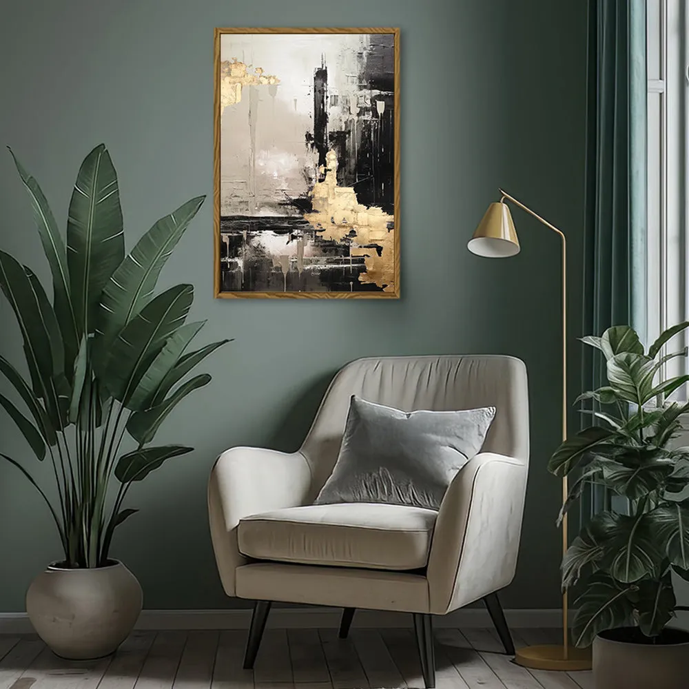 Canvas Wall Art Stretched Over Wooden Frame with Floating Frame and Black And Gold Pattern Painting CV4115