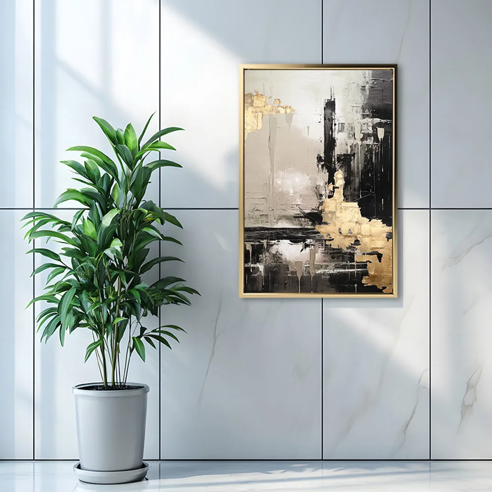 Canvas Wall Art Stretched Over Wooden Frame with Floating Frame and Black And Gold Pattern Painting CV4115