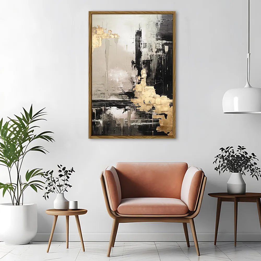 Canvas Wall Art Stretched Over Wooden Frame with Floating Frame and Black And Gold Pattern Painting CV4115