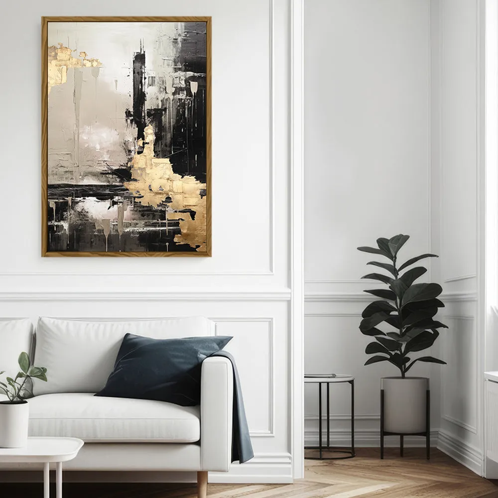 Canvas Wall Art Stretched Over Wooden Frame with Floating Frame and Black And Gold Pattern Painting CV4115