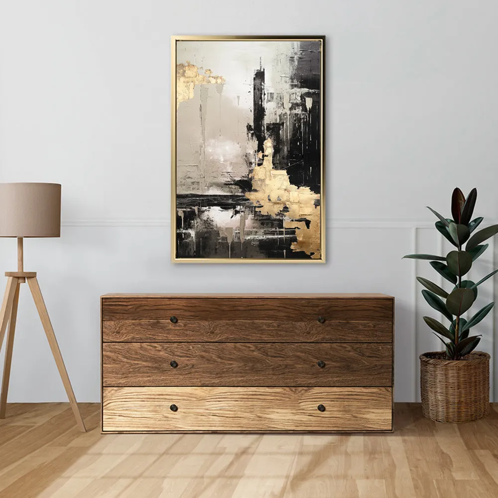 Canvas Wall Art Stretched Over Wooden Frame with Floating Frame and Black And Gold Pattern Painting CV4115