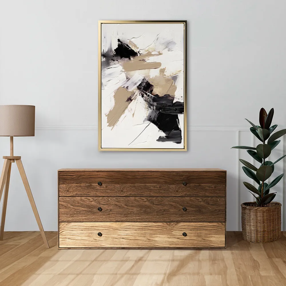 Canvas Wall Art Stretched Over Wooden Frame with Floating Frame and Black And Gold Spot Painting CV4117