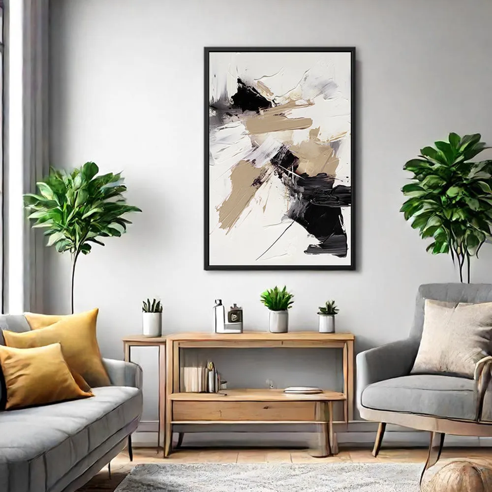 Canvas Wall Art Stretched Over Wooden Frame with Floating Frame and Black And Gold Spot Painting CV4117