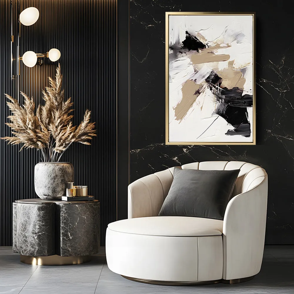 Canvas Wall Art Stretched Over Wooden Frame with Floating Frame and Black And Gold Spot Painting CV4117