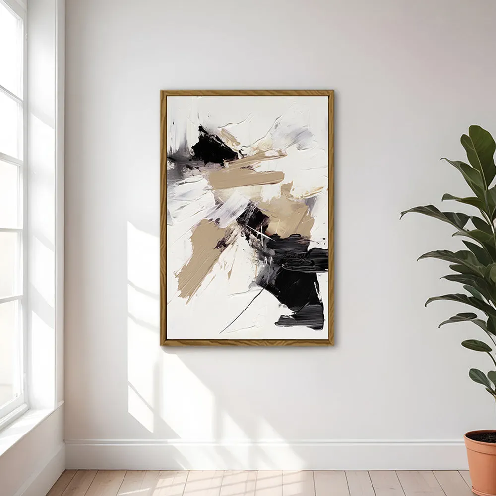 Canvas Wall Art Stretched Over Wooden Frame with Floating Frame and Black And Gold Spot Painting CV4117