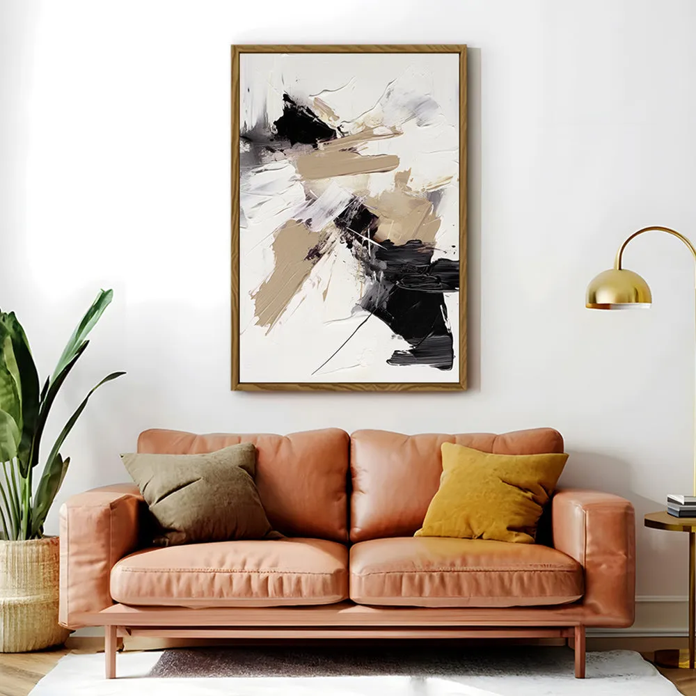 Canvas Wall Art Stretched Over Wooden Frame with Floating Frame and Black And Gold Spot Painting CV4117
