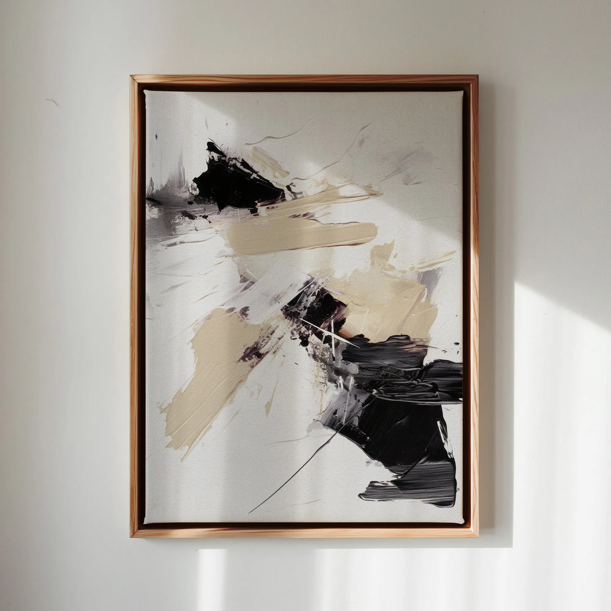 Canvas Wall Art Stretched Over Wooden Frame with Floating Frame and Black And Gold Spot Painting CV4117