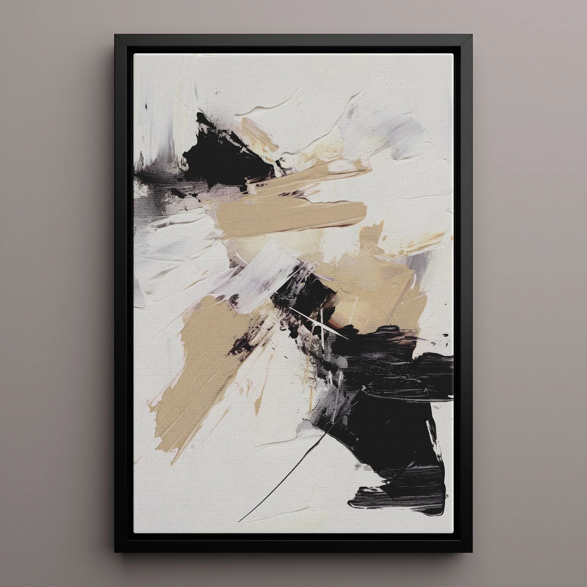 Canvas Wall Art Stretched Over Wooden Frame with Floating Frame and Black And Gold Spot Painting CV4117