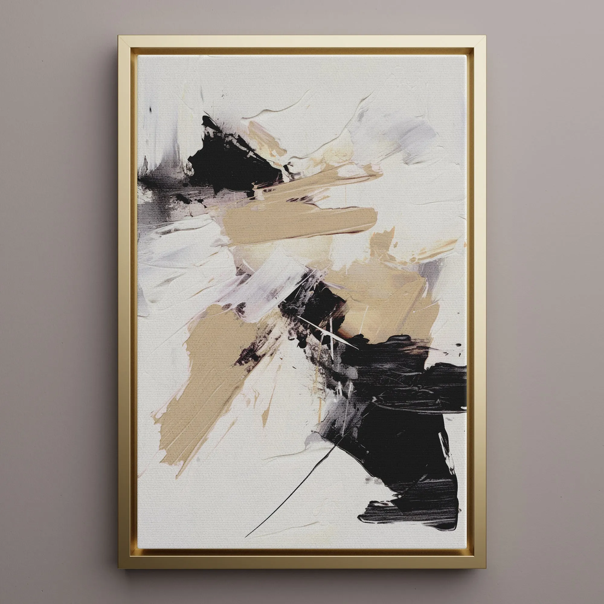 Canvas Wall Art Stretched Over Wooden Frame with Floating Frame and Black And Gold Spot Painting CV4117
