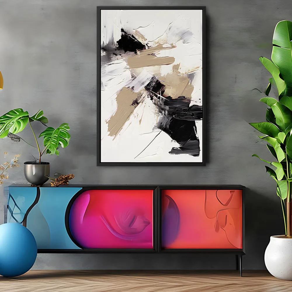 Canvas Wall Art Stretched Over Wooden Frame with Floating Frame and Black And Gold Spot Painting CV4117