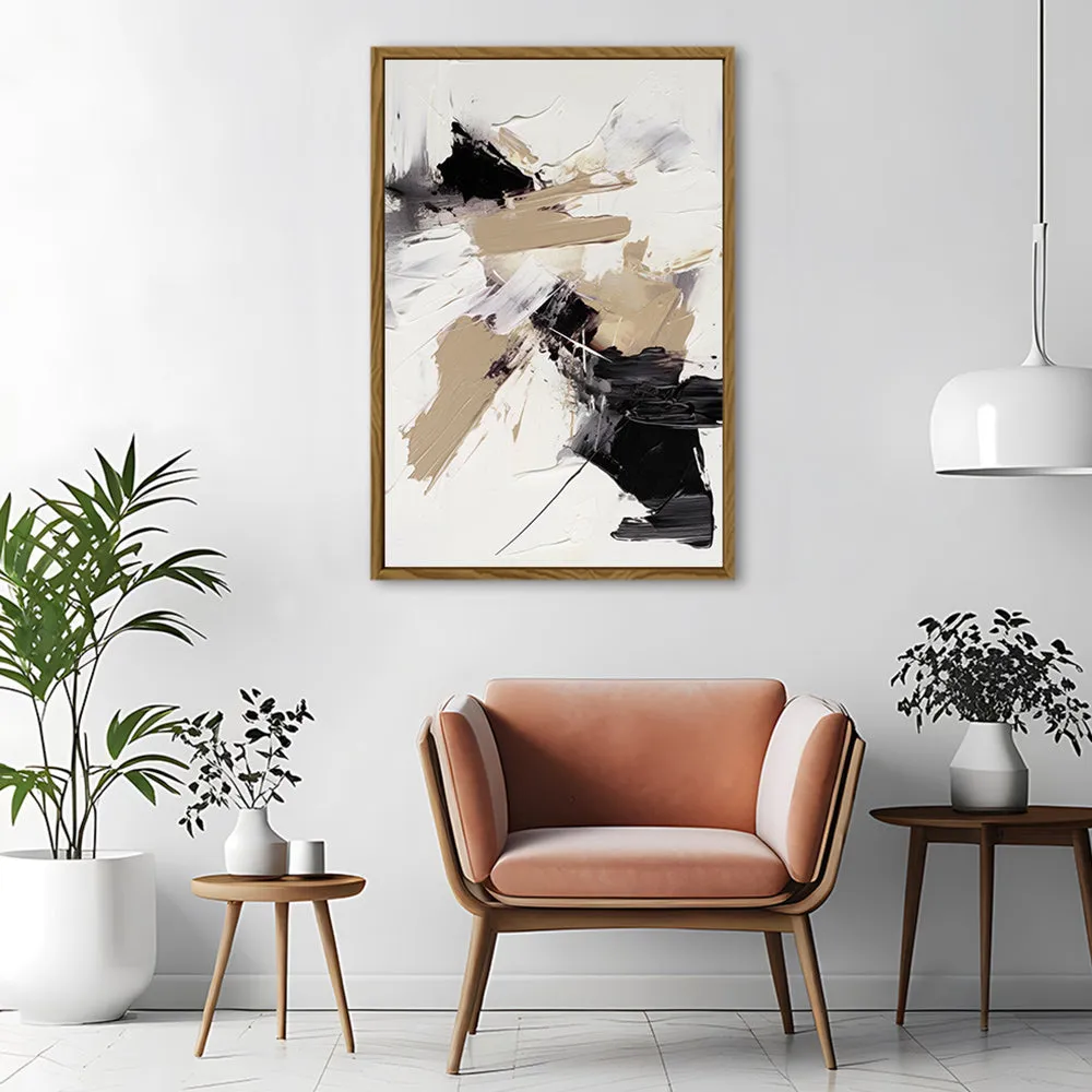 Canvas Wall Art Stretched Over Wooden Frame with Floating Frame and Black And Gold Spot Painting CV4117