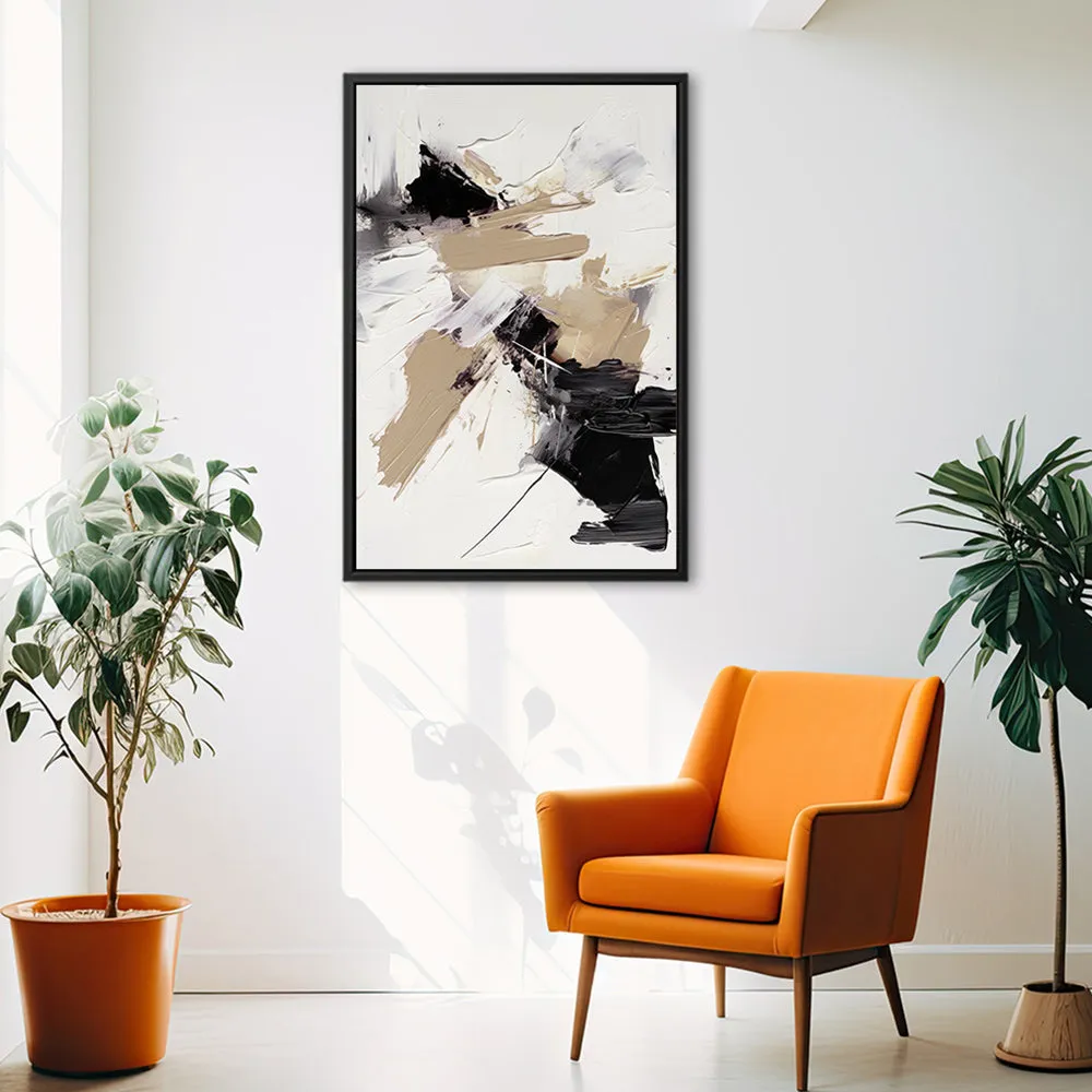 Canvas Wall Art Stretched Over Wooden Frame with Floating Frame and Black And Gold Spot Painting CV4117