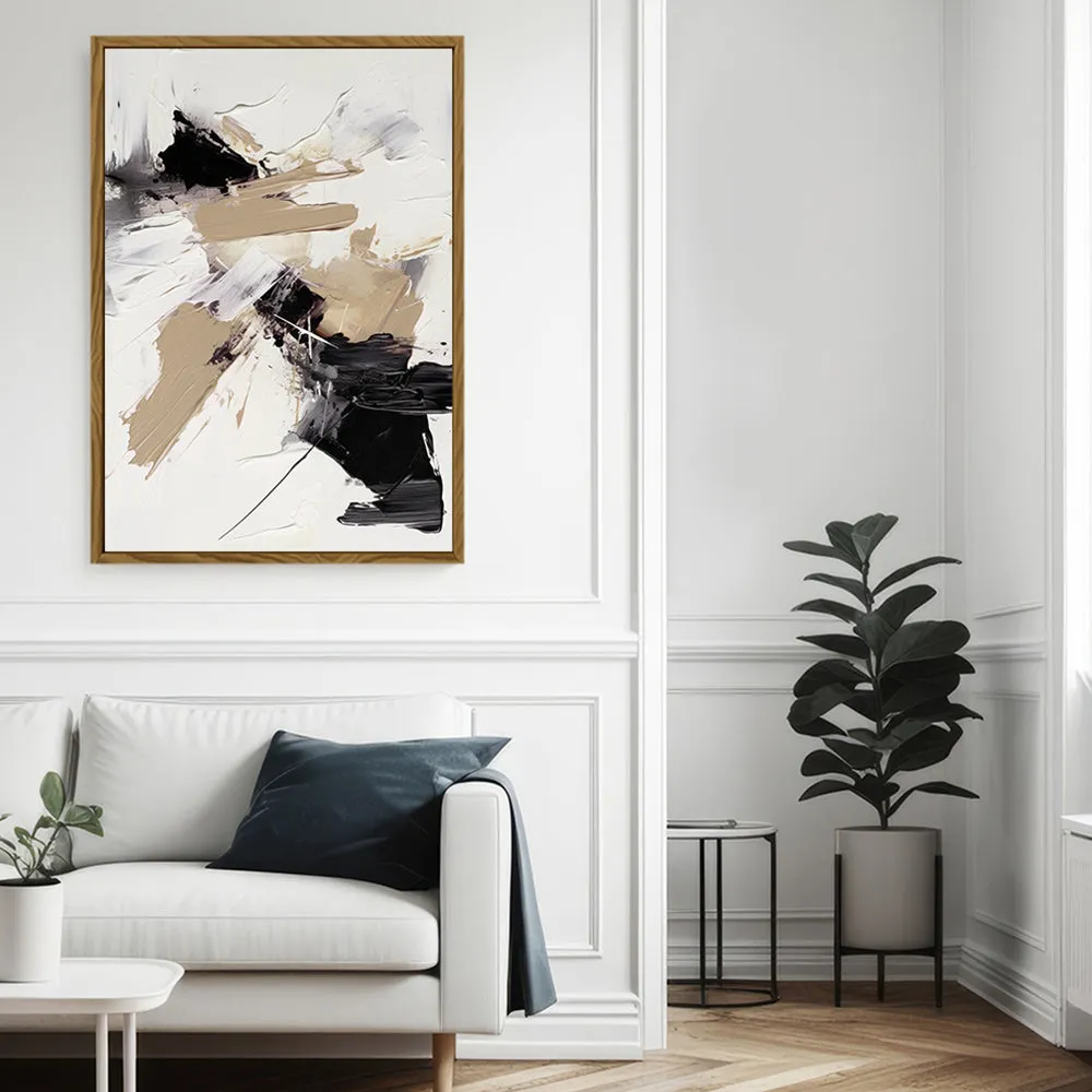 Canvas Wall Art Stretched Over Wooden Frame with Floating Frame and Black And Gold Spot Painting CV4117