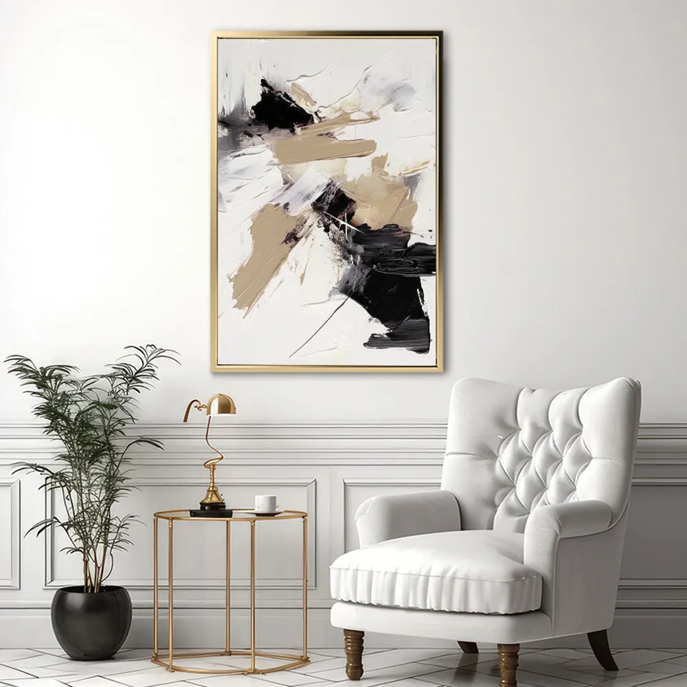 Canvas Wall Art Stretched Over Wooden Frame with Floating Frame and Black And Gold Spot Painting CV4117
