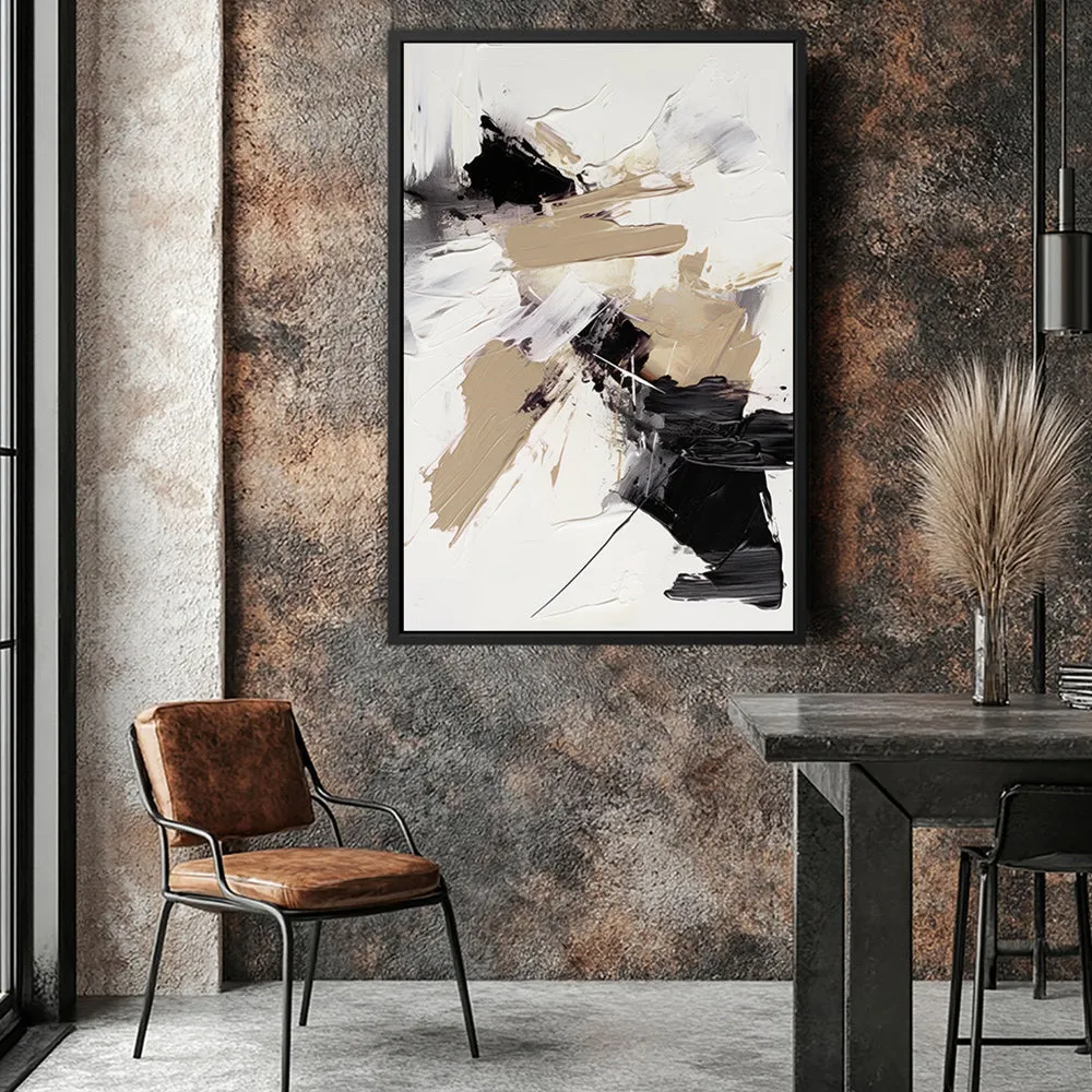 Canvas Wall Art Stretched Over Wooden Frame with Floating Frame and Black And Gold Spot Painting CV4117