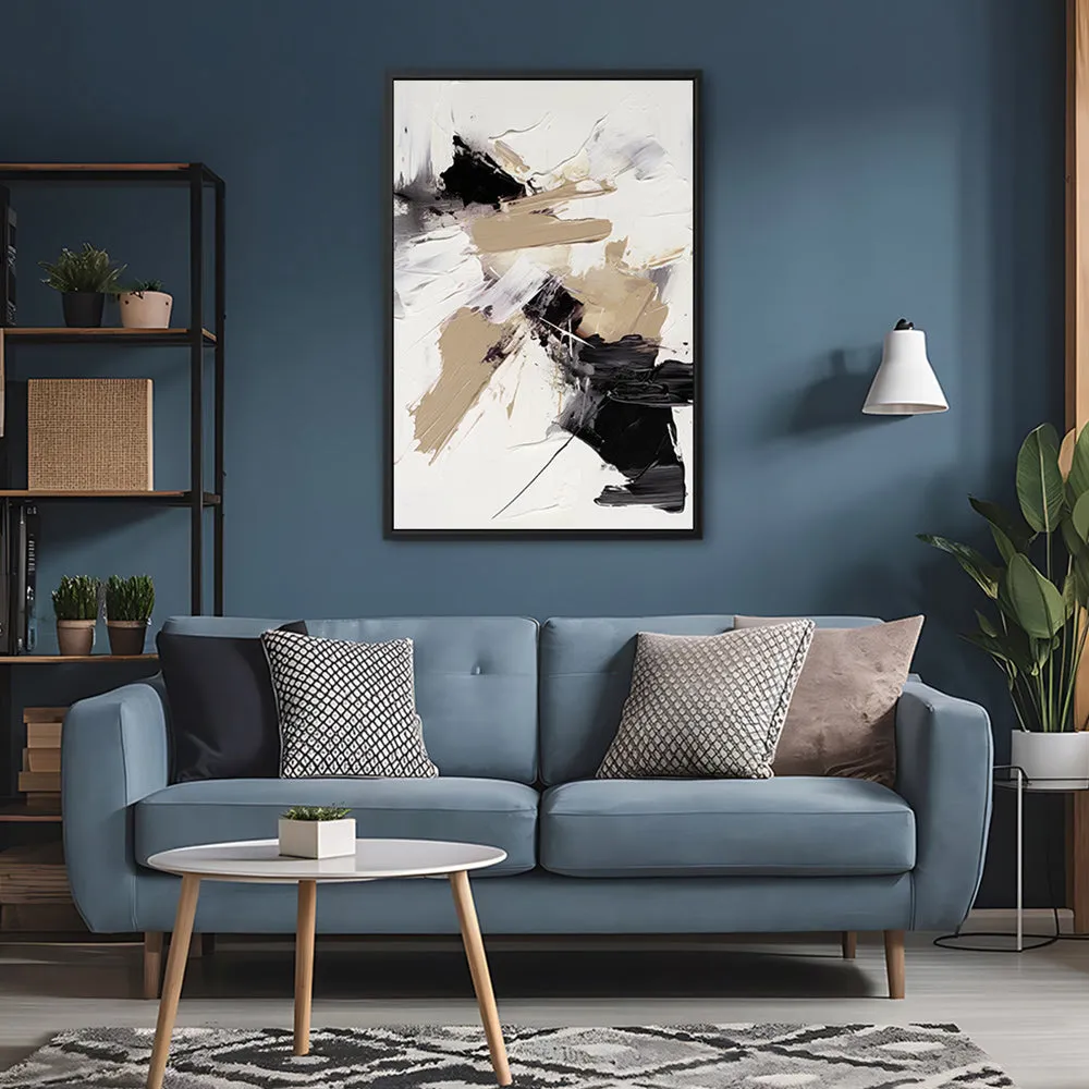 Canvas Wall Art Stretched Over Wooden Frame with Floating Frame and Black And Gold Spot Painting CV4117