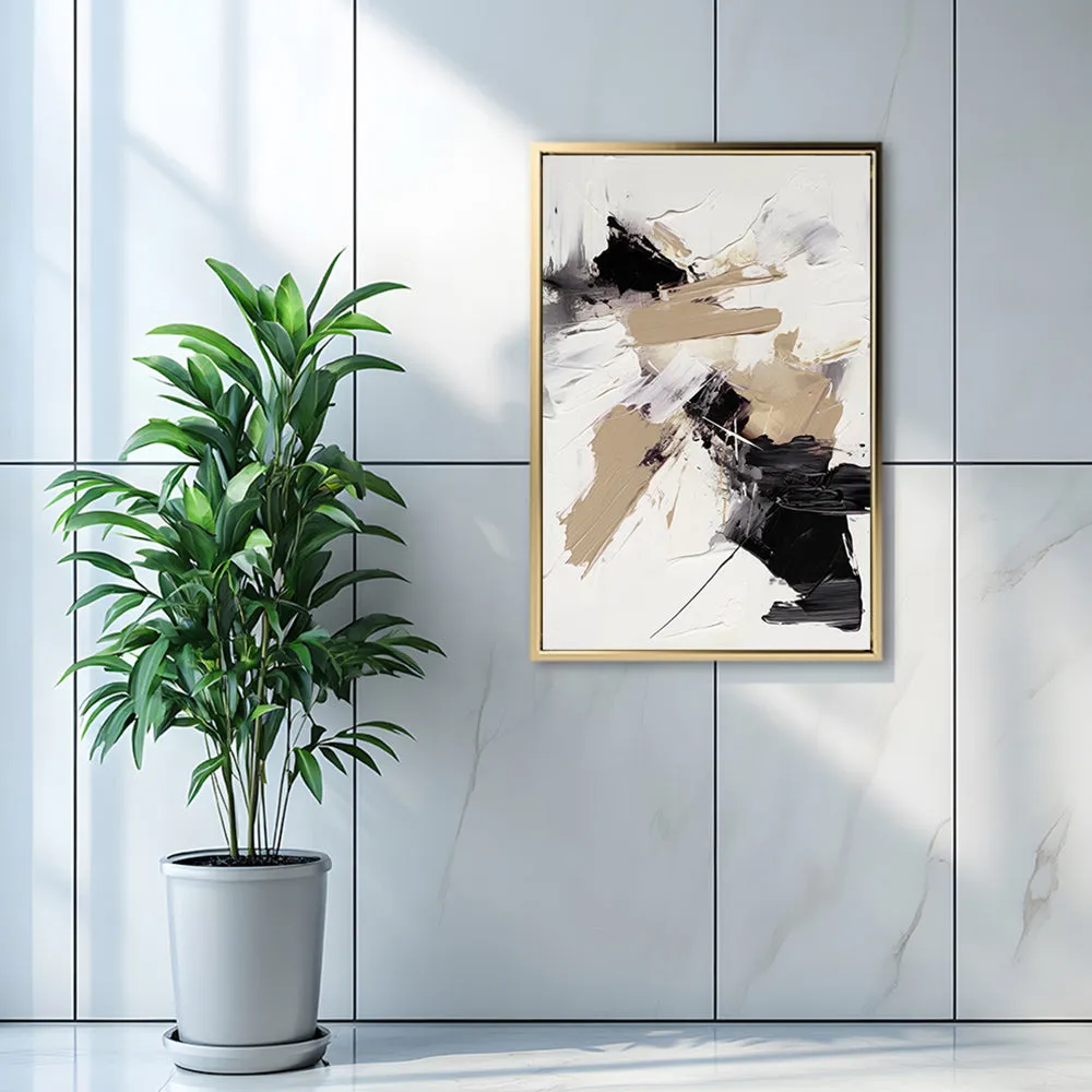 Canvas Wall Art Stretched Over Wooden Frame with Floating Frame and Black And Gold Spot Painting CV4117