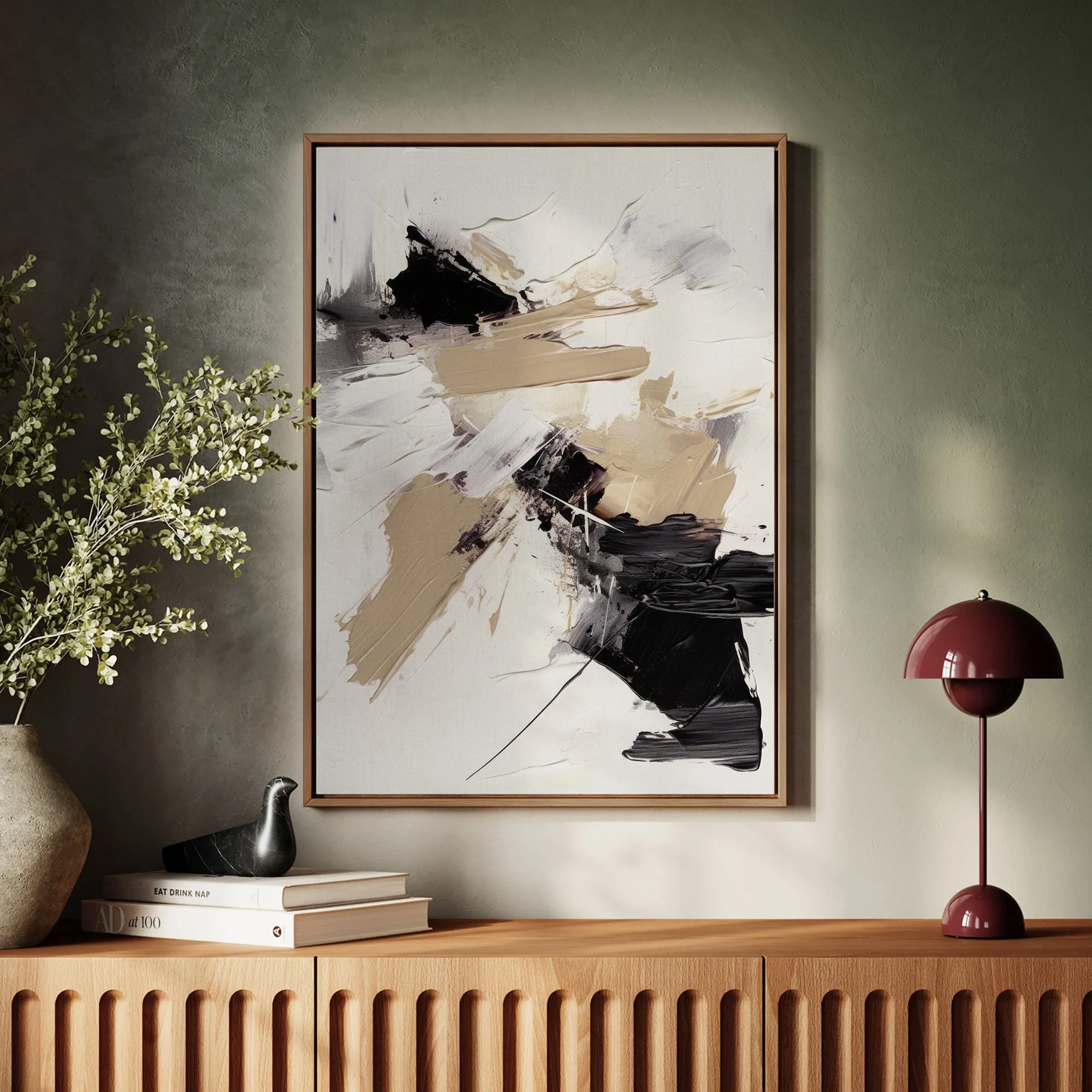 Canvas Wall Art Stretched Over Wooden Frame with Floating Frame and Black And Gold Spot Painting CV4117