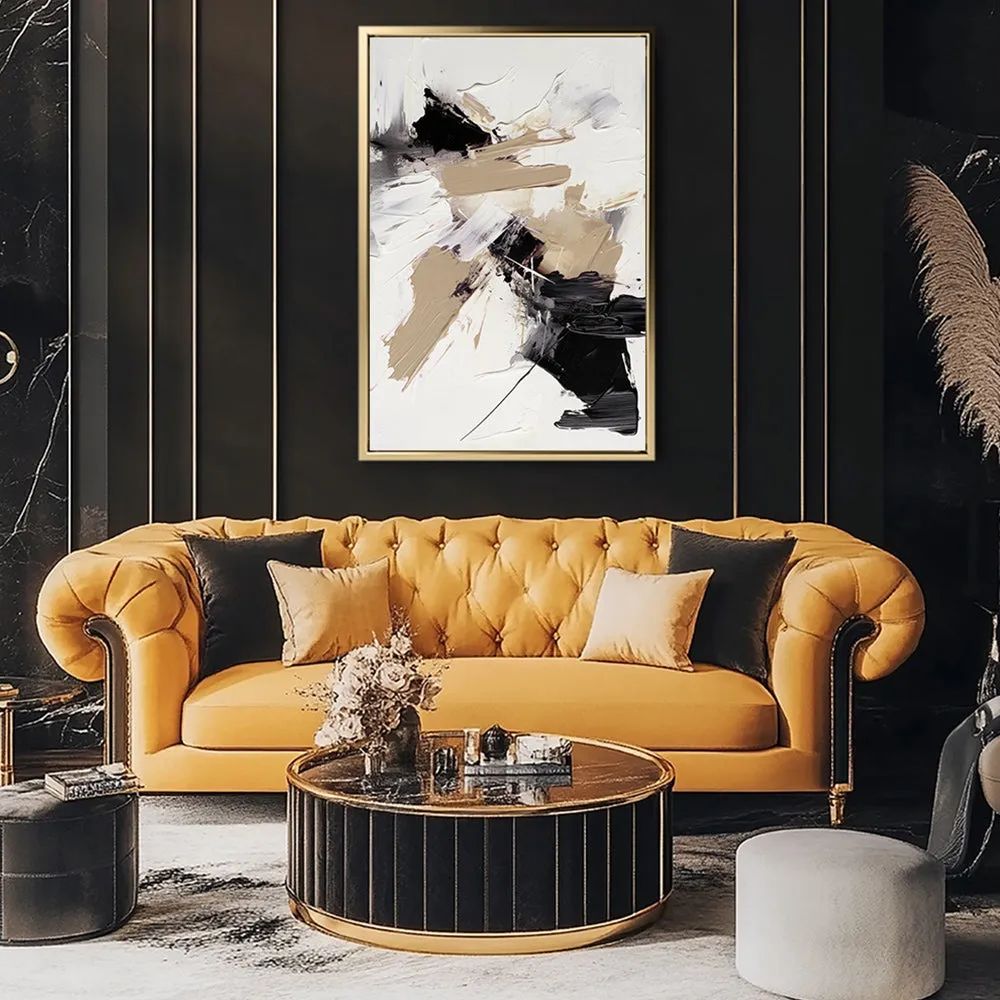Canvas Wall Art Stretched Over Wooden Frame with Floating Frame and Black And Gold Spot Painting CV4117