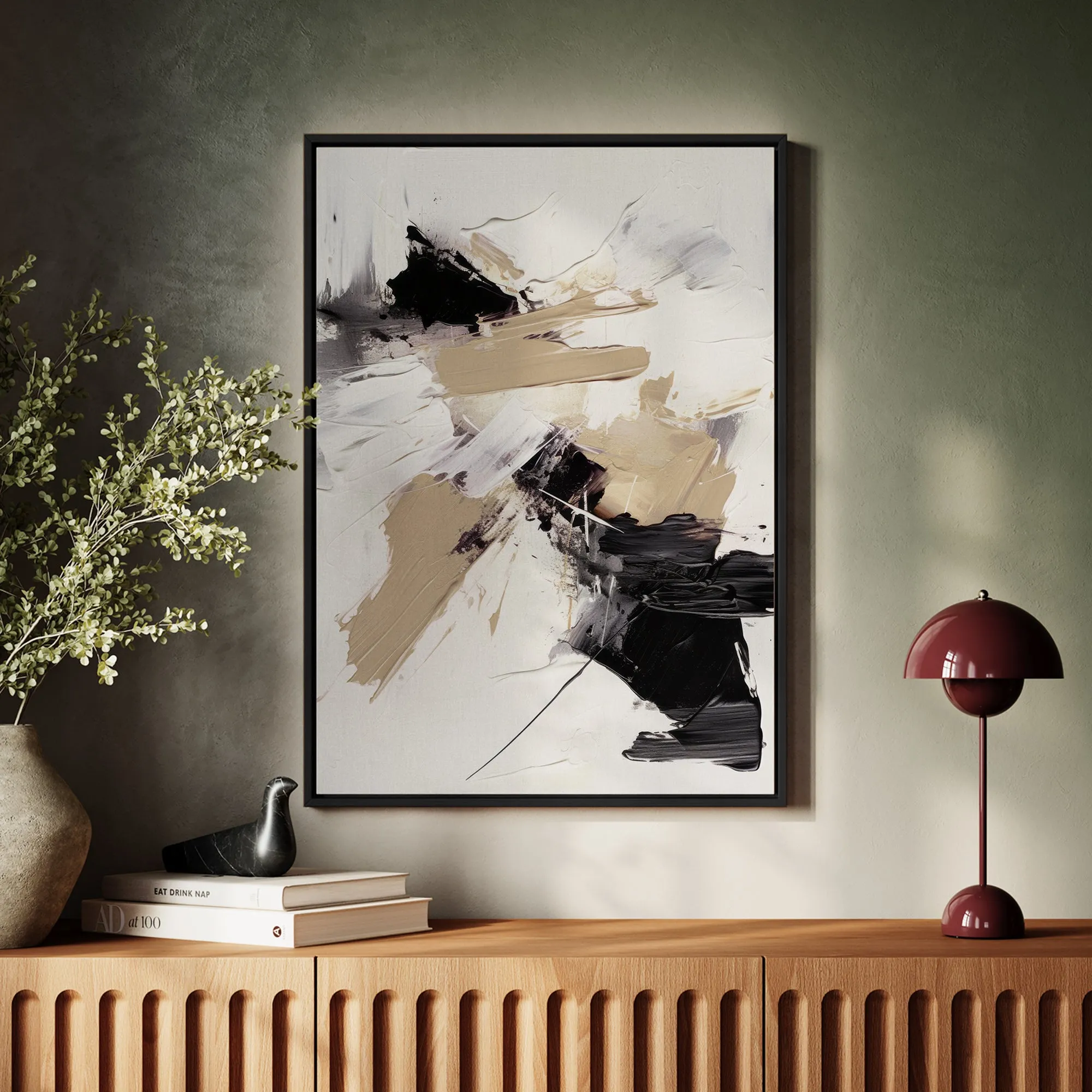Canvas Wall Art Stretched Over Wooden Frame with Floating Frame and Black And Gold Spot Painting CV4117
