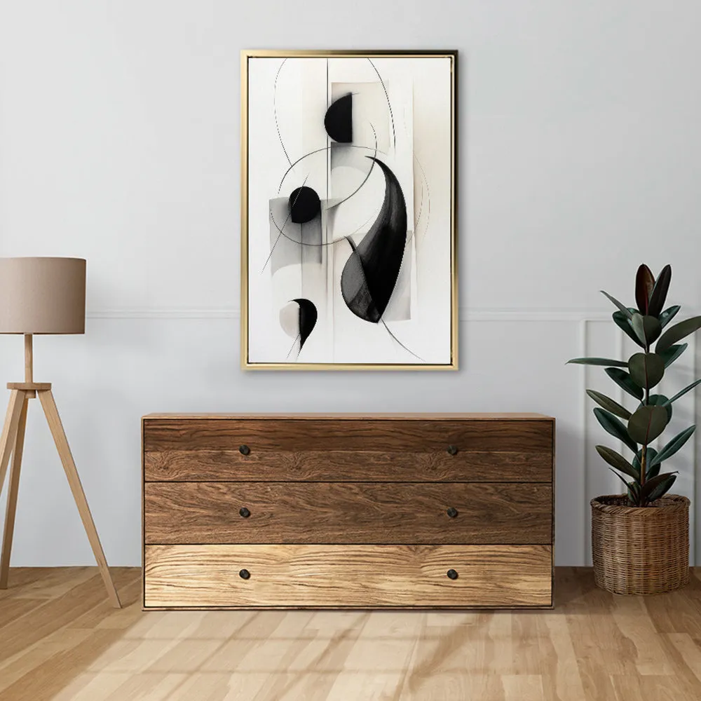 Canvas Wall Art Stretched Over Wooden Frame with Floating Frame and Black Circles Painting CV4118