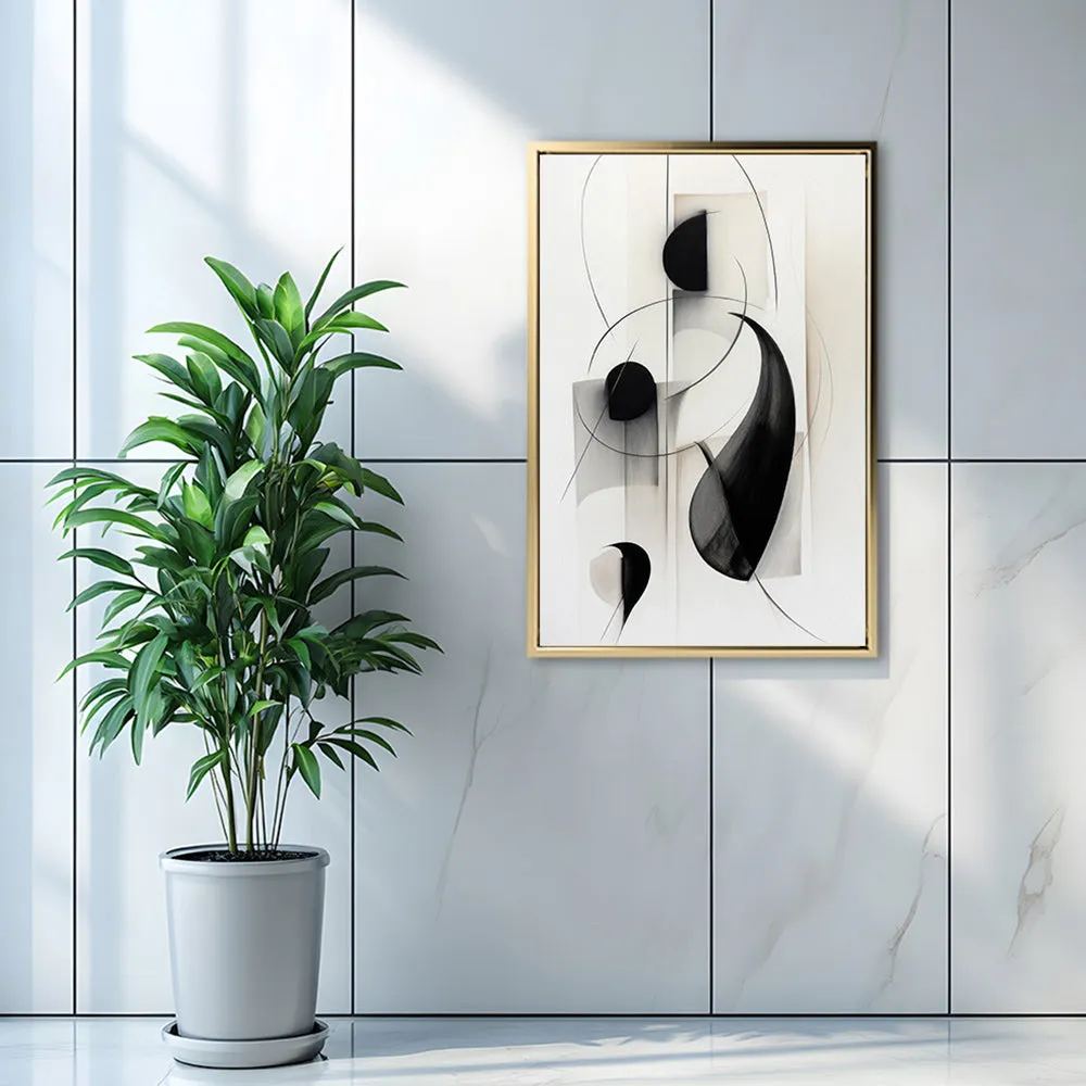 Canvas Wall Art Stretched Over Wooden Frame with Floating Frame and Black Circles Painting CV4118
