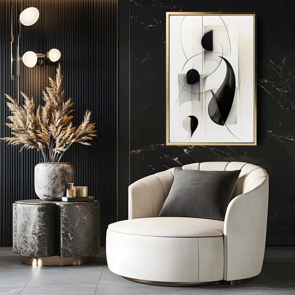 Canvas Wall Art Stretched Over Wooden Frame with Floating Frame and Black Circles Painting CV4118