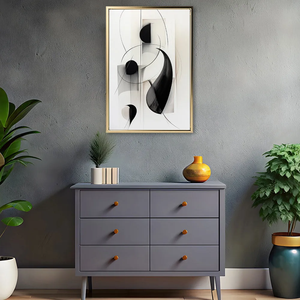 Canvas Wall Art Stretched Over Wooden Frame with Floating Frame and Black Circles Painting CV4118