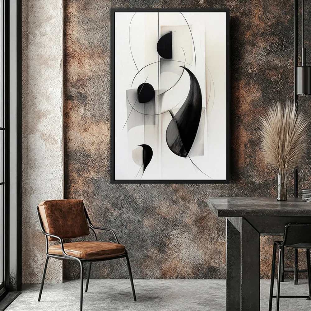 Canvas Wall Art Stretched Over Wooden Frame with Floating Frame and Black Circles Painting CV4118