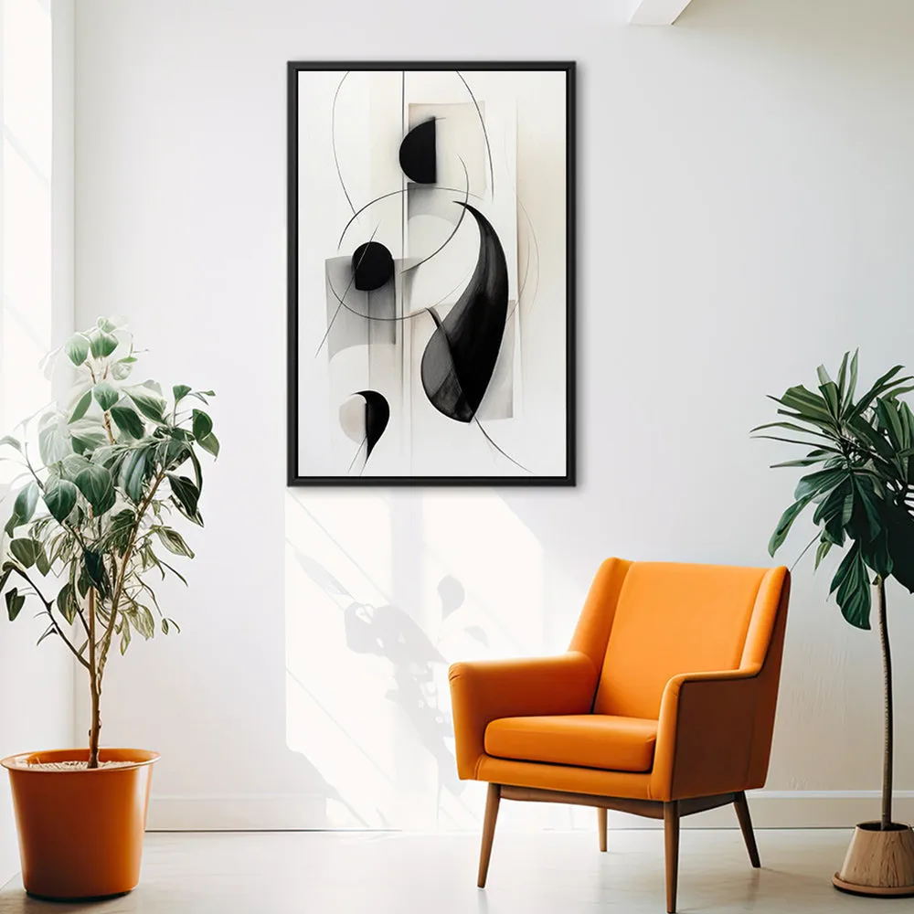 Canvas Wall Art Stretched Over Wooden Frame with Floating Frame and Black Circles Painting CV4118