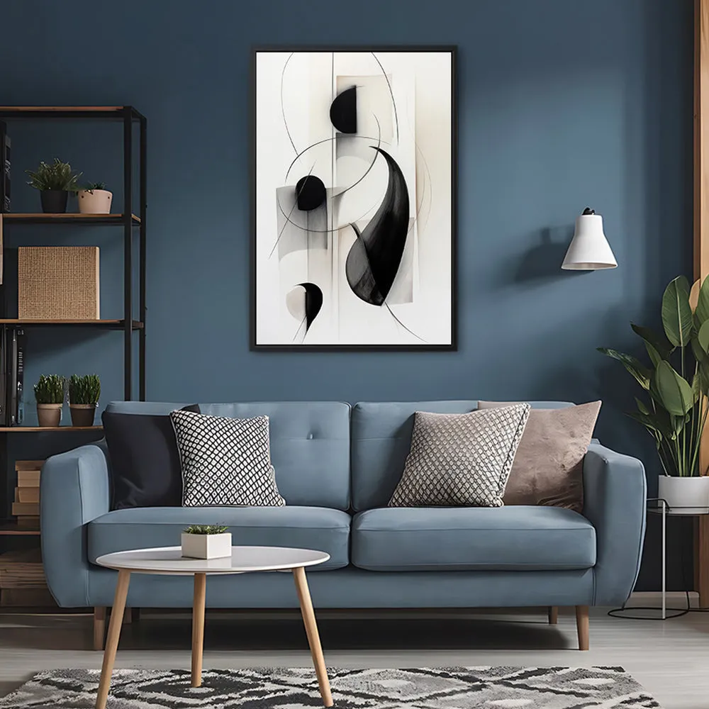 Canvas Wall Art Stretched Over Wooden Frame with Floating Frame and Black Circles Painting CV4118