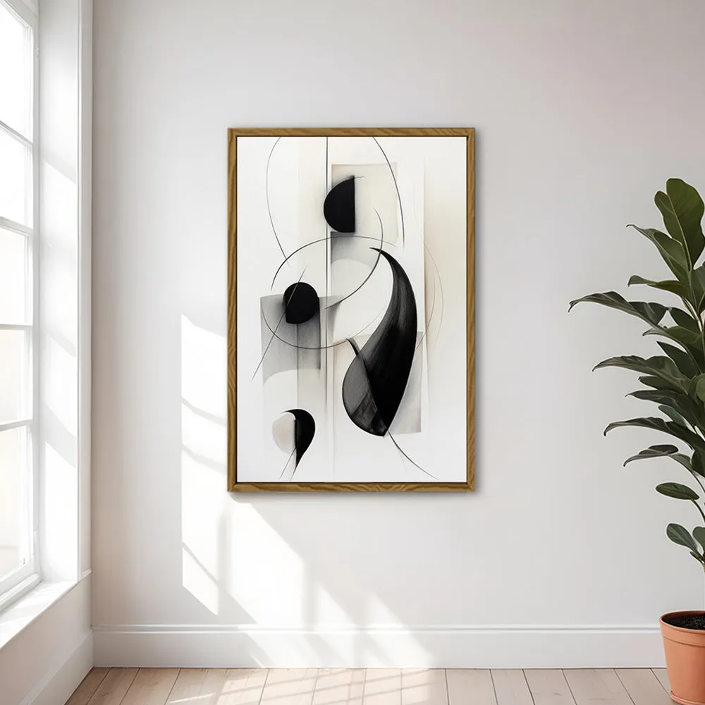 Canvas Wall Art Stretched Over Wooden Frame with Floating Frame and Black Circles Painting CV4118