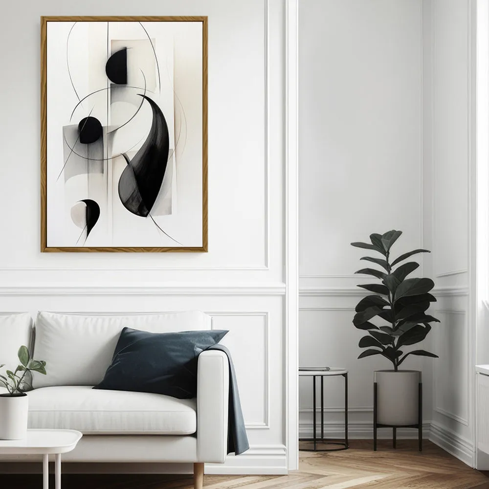 Canvas Wall Art Stretched Over Wooden Frame with Floating Frame and Black Circles Painting CV4118