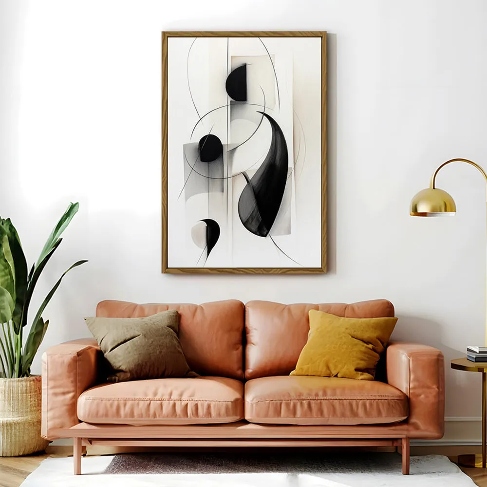 Canvas Wall Art Stretched Over Wooden Frame with Floating Frame and Black Circles Painting CV4118