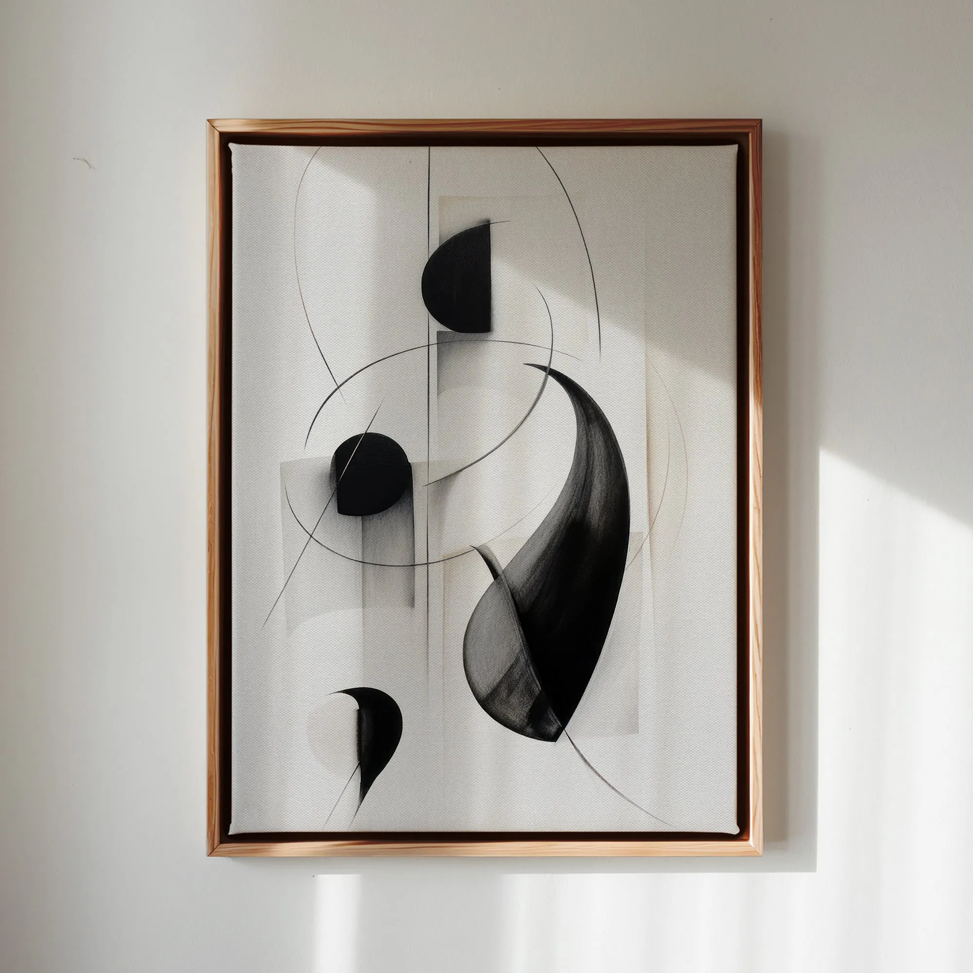 Canvas Wall Art Stretched Over Wooden Frame with Floating Frame and Black Circles Painting CV4118